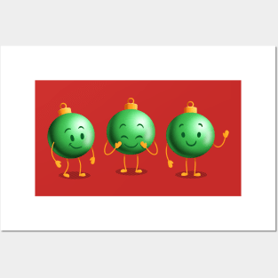 Green Cheerful Christmas Ball Ornaments Posters and Art